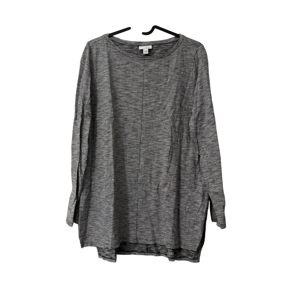 J Jill Pure Jill Black White Micro Striped Long Sleeve Tshirt Womens Size Medium